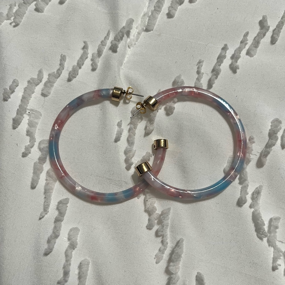 Elegant Pink and Blue Hoop Earrings